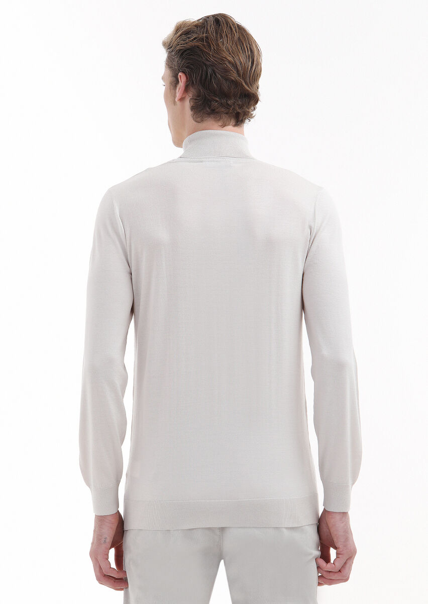 Taş Tam Balıkçı Yaka Düz Örgü İpek Karışımlı Triko Kazak - 4