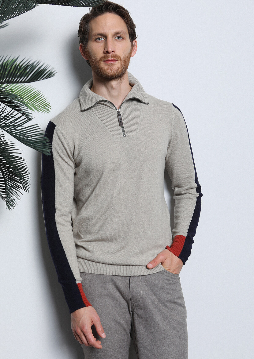 Taş Yarım Balıkçı Yaka Selanik Yün Karışımlı Triko Kazak - 3