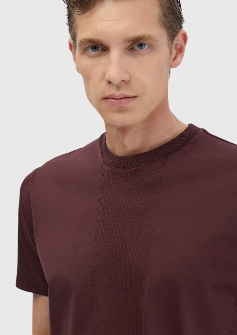 Tile Red Jacquard Crew Neck 100% Cotton T-Shirt - 3