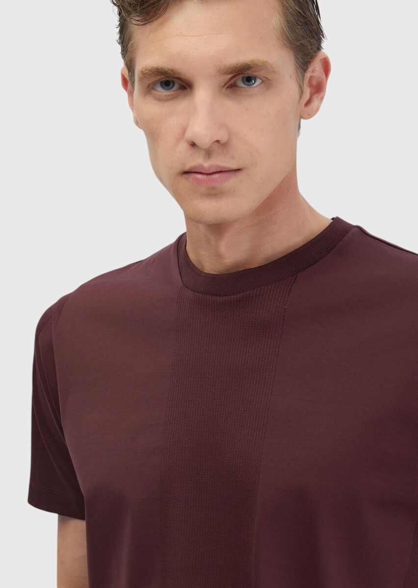 Tile Red Jacquard Crew Neck 100% Cotton T-Shirt - 3