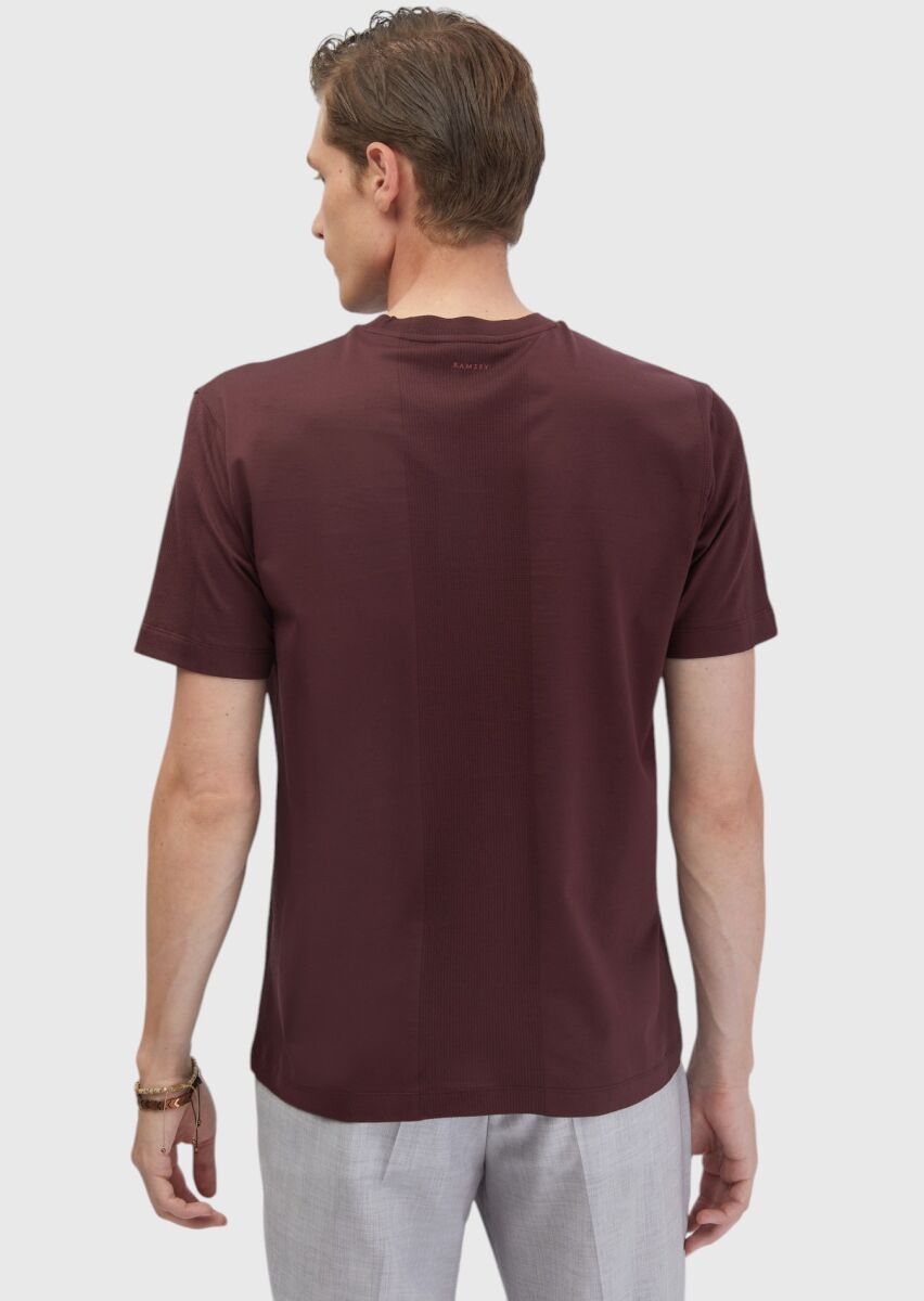 Tile Red Jacquard Crew Neck 100% Cotton T-Shirt - 5