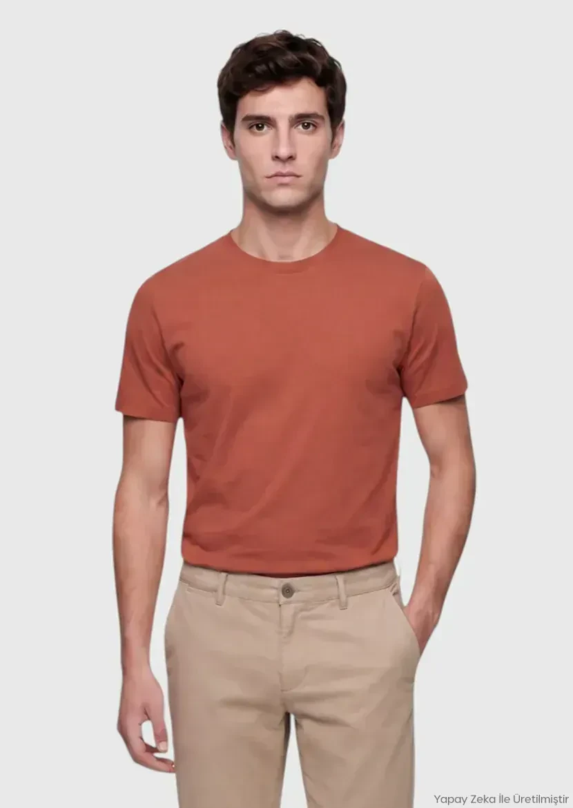 Tile Red Plain Cotton Blended T-Shirt - RAMSEY