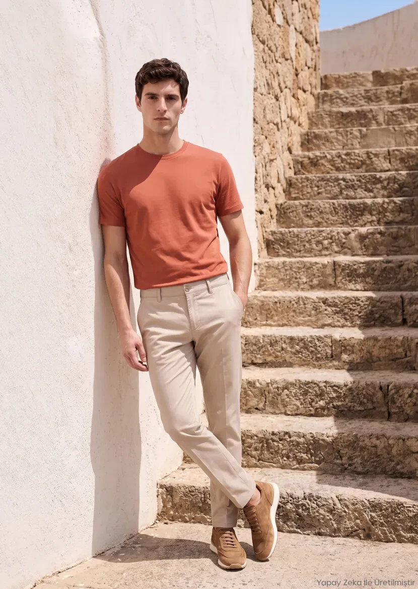 Tile Red Plain Cotton Blended T-Shirt - RAMSEY