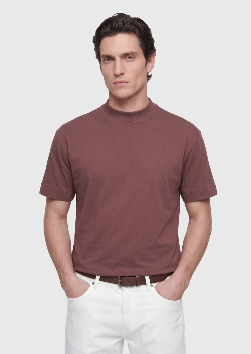 Tile Red Plain Crew Neck 100% Cotton T-Shirt - 1