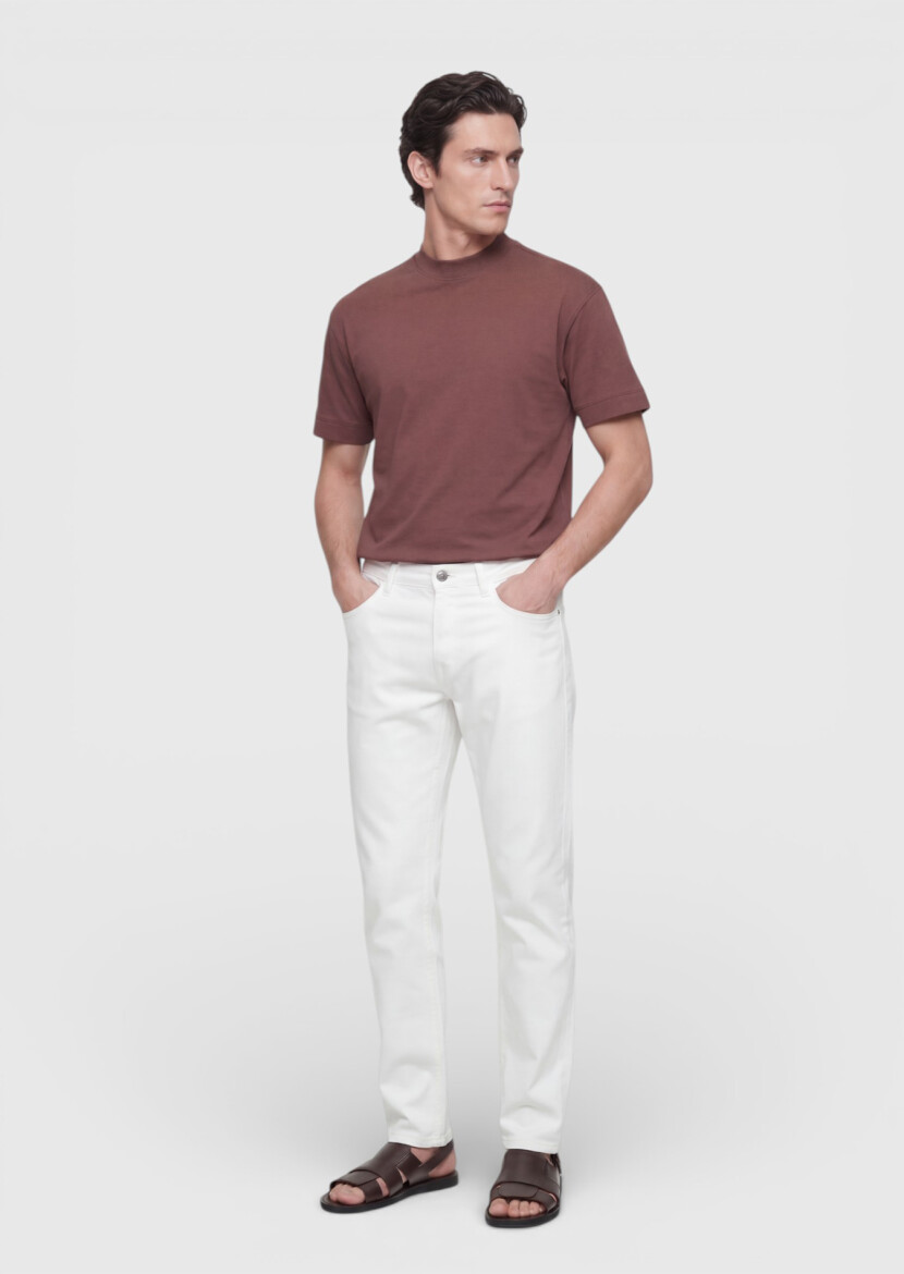 Tile Red Plain Crew Neck 100% Cotton T-Shirt - RAMSEY