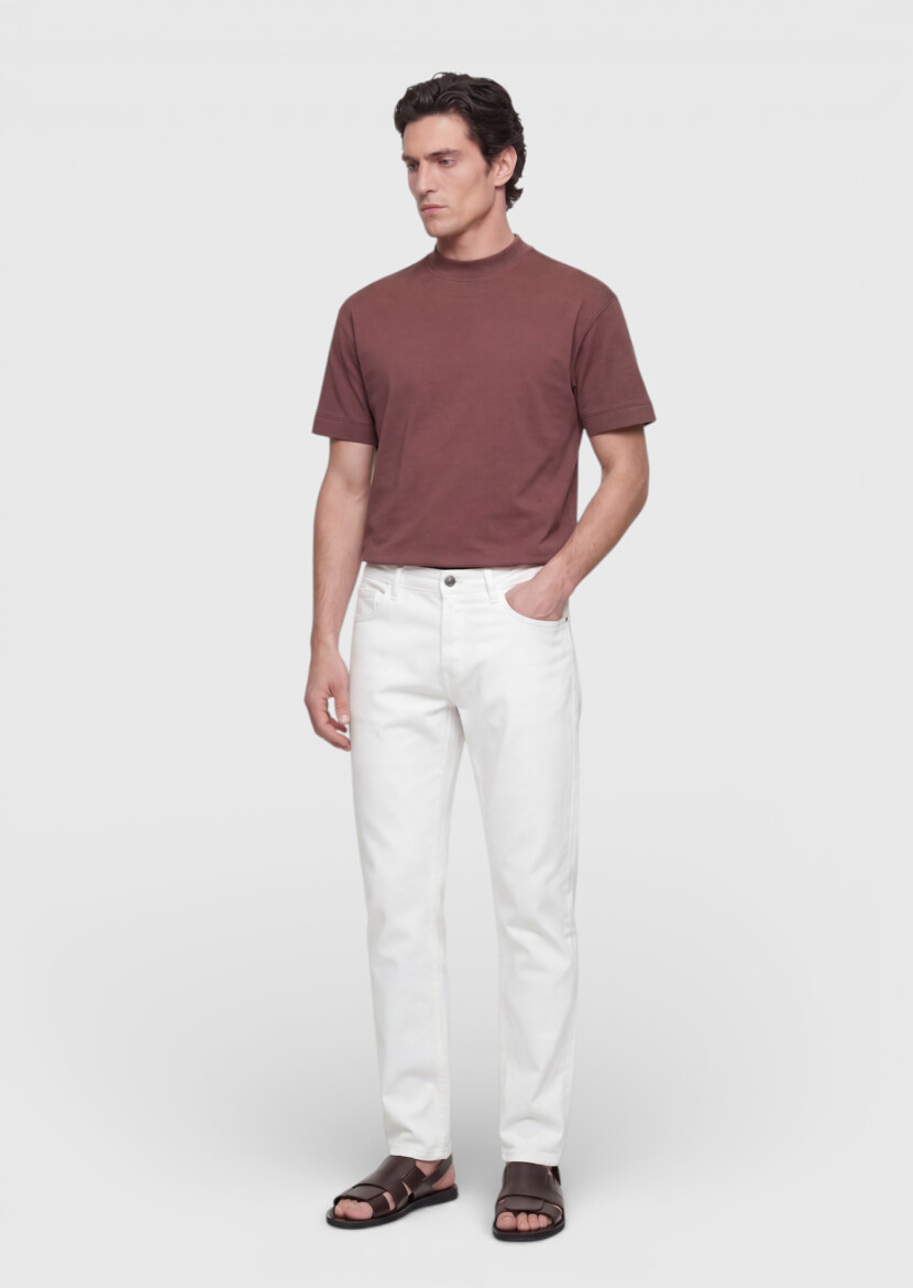 Tile Red Plain Crew Neck 100% Cotton T-Shirt - 4