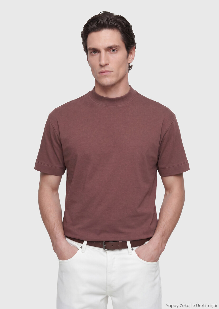Tile Red Plain Crew Neck 100% Cotton T-Shirt 