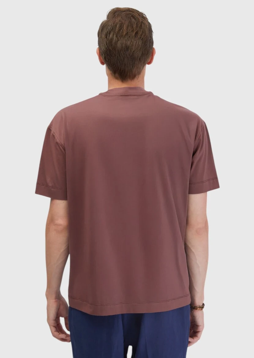 Tile Red Plain Crew Neck 100% Cotton T-Shirt - 4