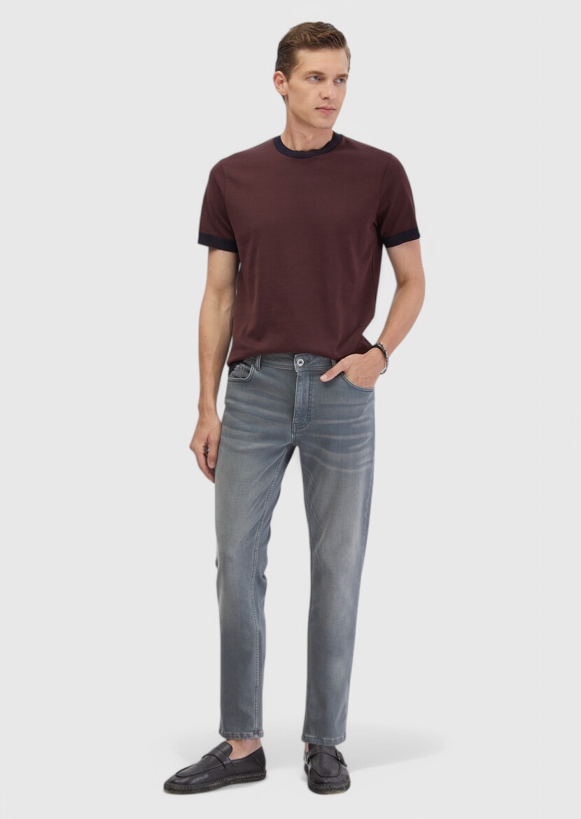 Tile Red Plain Crew Neck 100% Cotton T-Shirt - RAMSEY