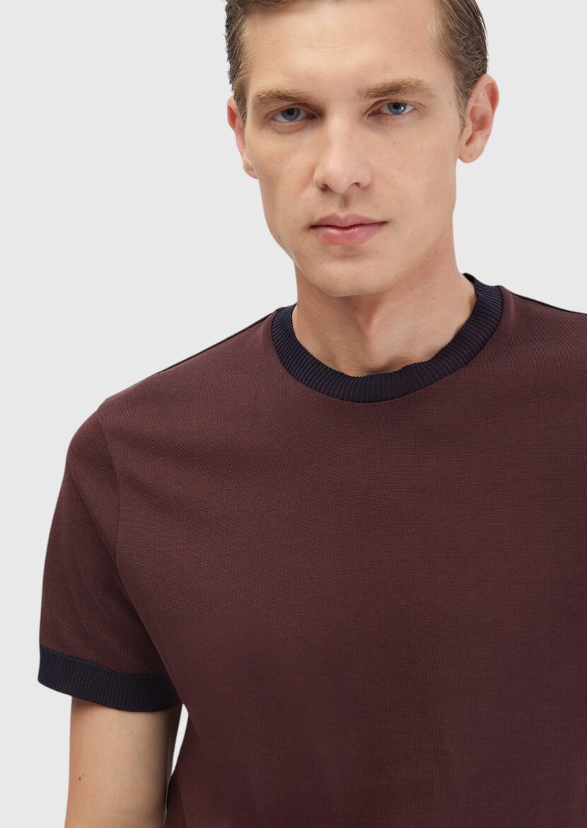 Tile Red Plain Crew Neck 100% Cotton T-Shirt - 3