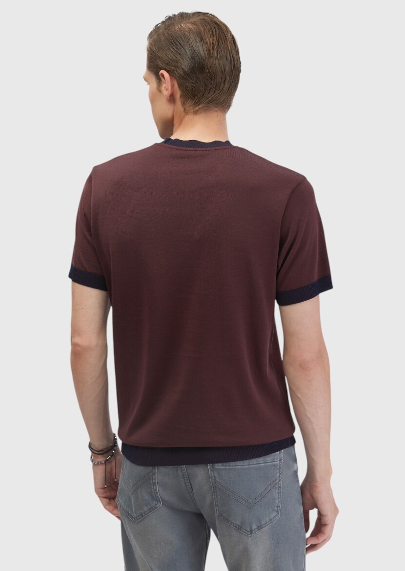 Tile Red Plain Crew Neck 100% Cotton T-Shirt - 6