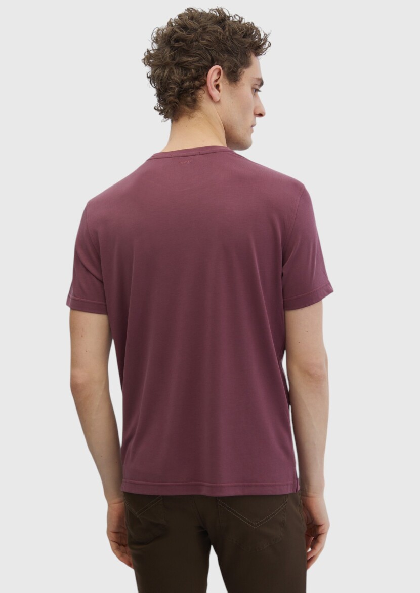 Tile Red Plain Crew Neck T-Shirt - 5