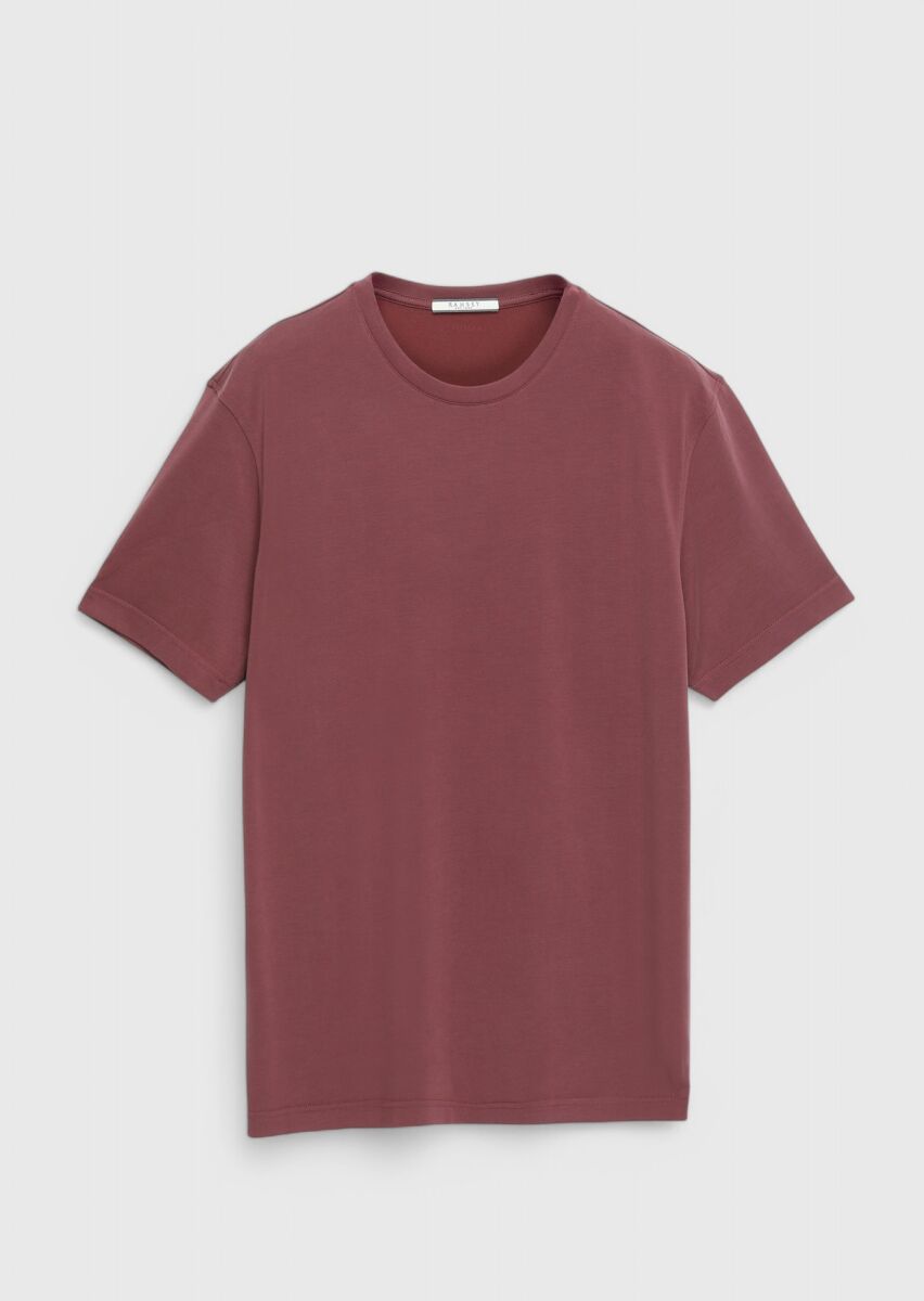 Tile Red Plain Crew Neck T-Shirt - 6