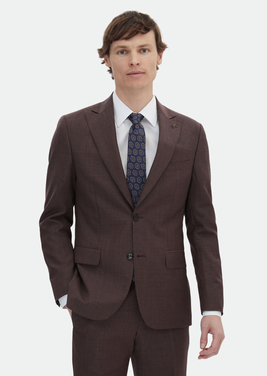 Tile Red Plain Zeroweight Slim Fit Wool Blended Suit - 1