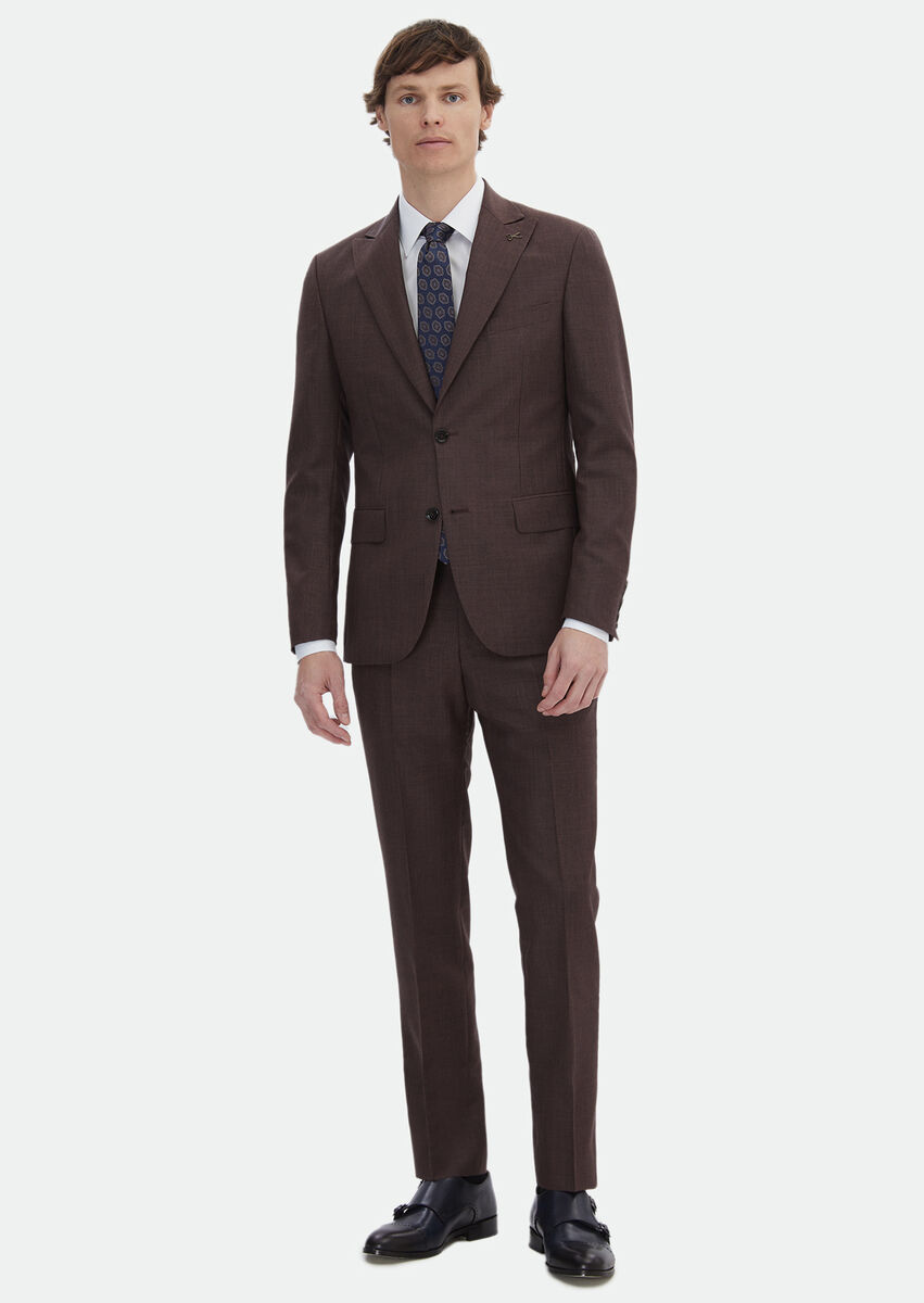 Tile Red Plain Zeroweight Slim Fit Wool Blended Suit - 2