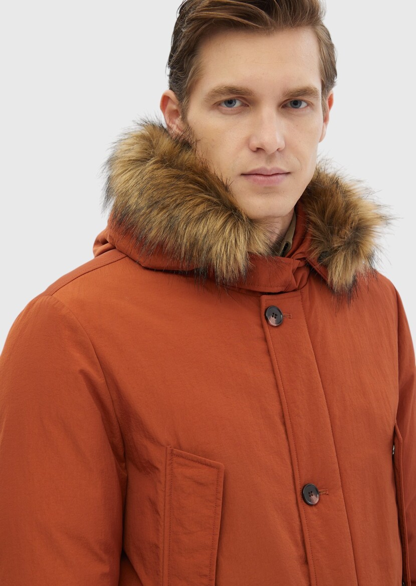 Tile Red Regular Fit Hooded Casual Weaving Coat - 4
