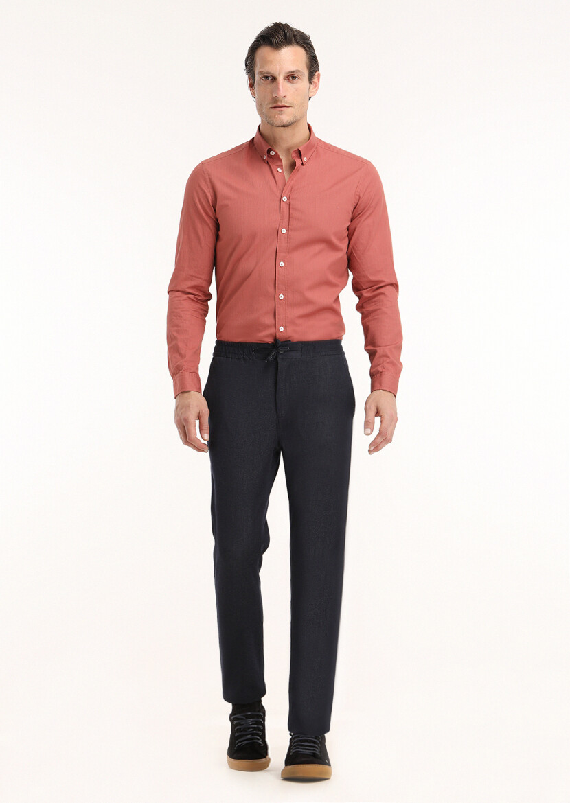 Tile Red Ribbed Regular Fit Long Weaving Casual 100% Cotton Shirt - 1