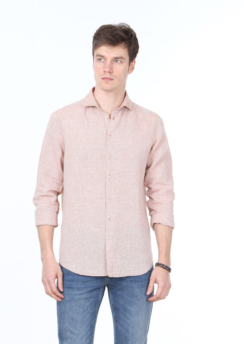 Tile Red Striped Regular Fit Long Weaving Casual Cotton Blended Shirt - 1