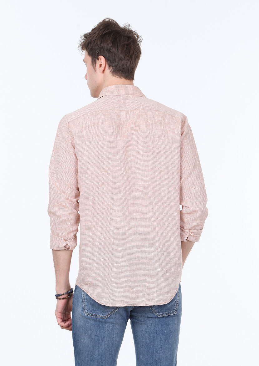 Tile Red Striped Regular Fit Long Weaving Casual Cotton Blended Shirt - 4