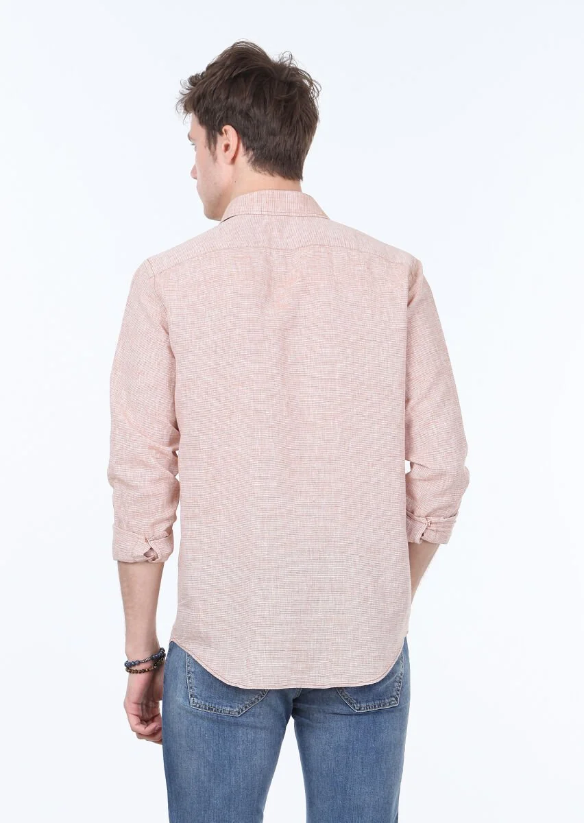 Tile Red Striped Regular Fit Weaving Casual Cotton Blended Shirt - 4