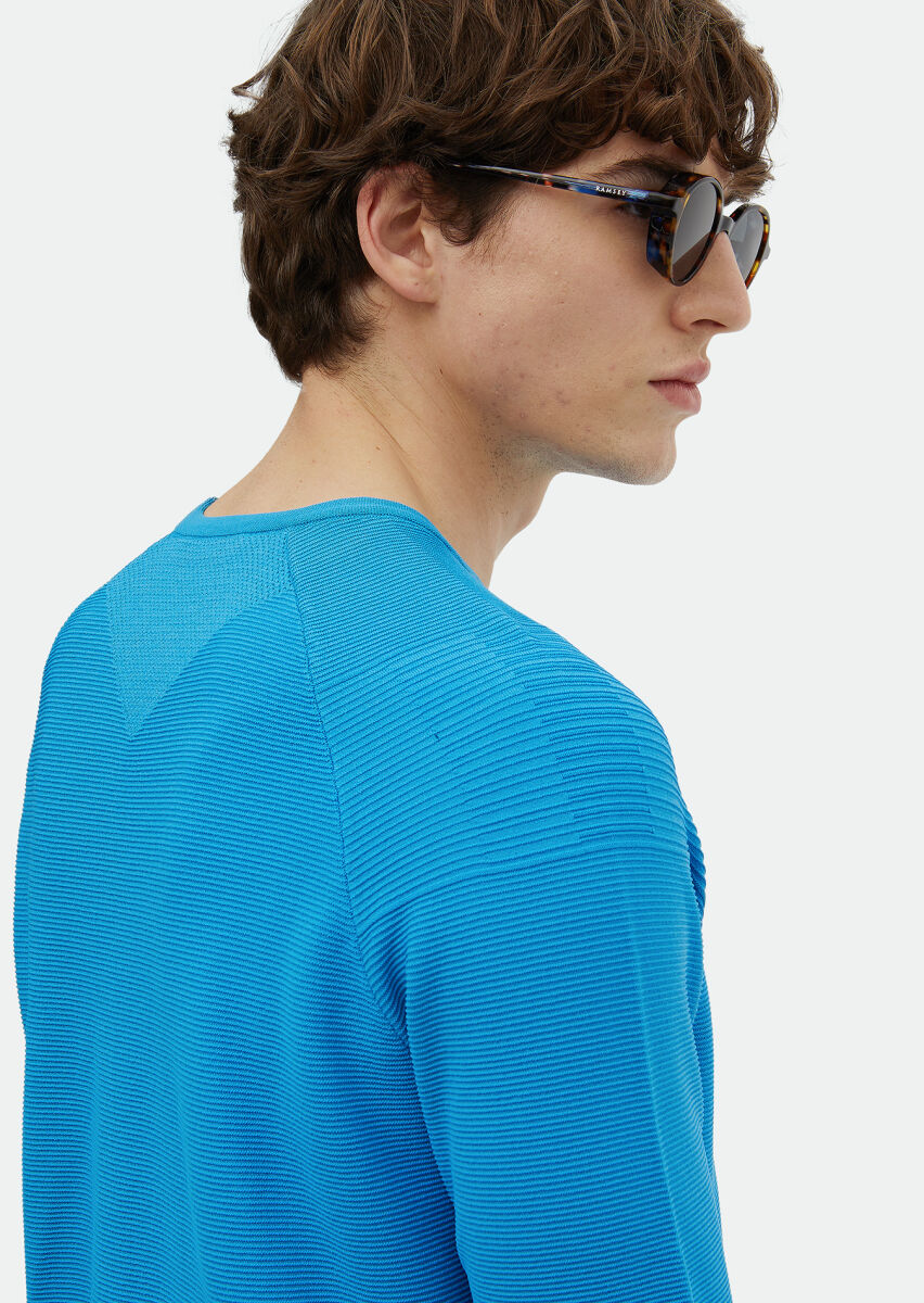 Turkuaz Bisiklet Yaka Jakarlı Triko - 4