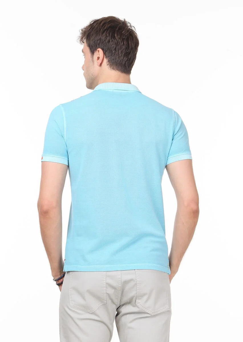 Turkuaz Düz Polo Yaka %100 Pamuk T-Shirt - 4