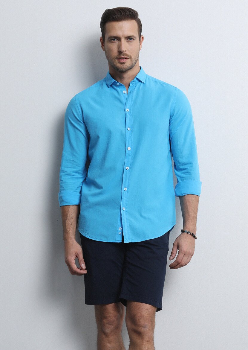Turkuaz Regular Fit Dokuma Denim %100 Pamuk Gömlek - 3