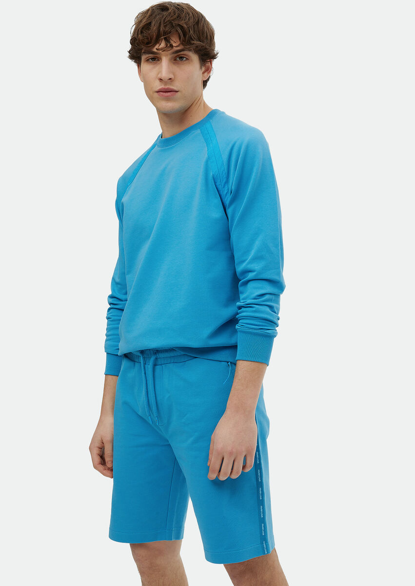 Turquoise Crew Neck Plain Sweatshirt - 1