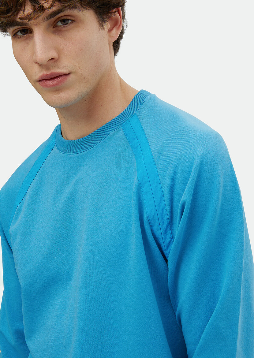 Turquoise Crew Neck Plain Sweatshirt - 3