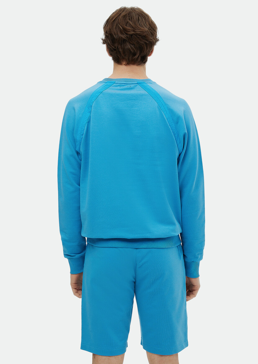 Turquoise Crew Neck Plain Sweatshirt - 4