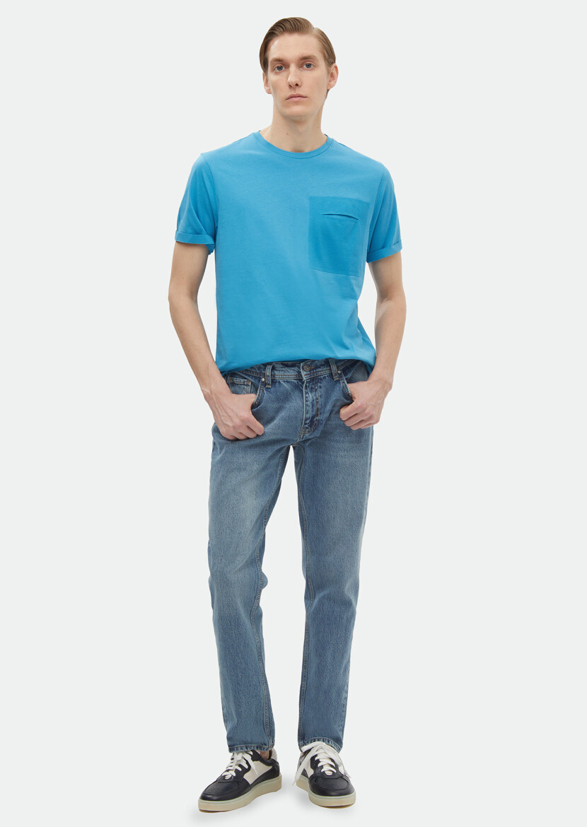 Turquoise Plain Crew Neck 100% Cotton T-Shirt 