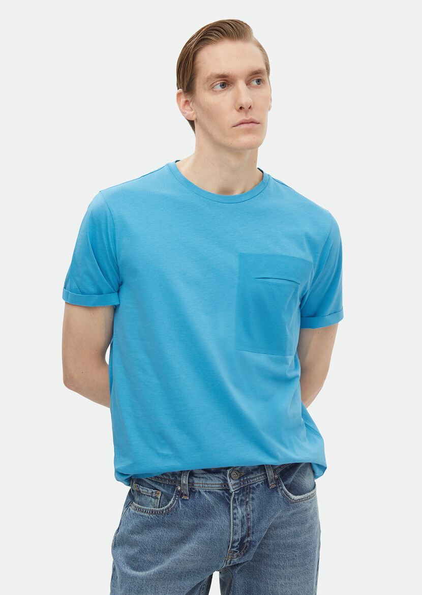 Turquoise Plain Crew Neck 100% Cotton T-Shirt 