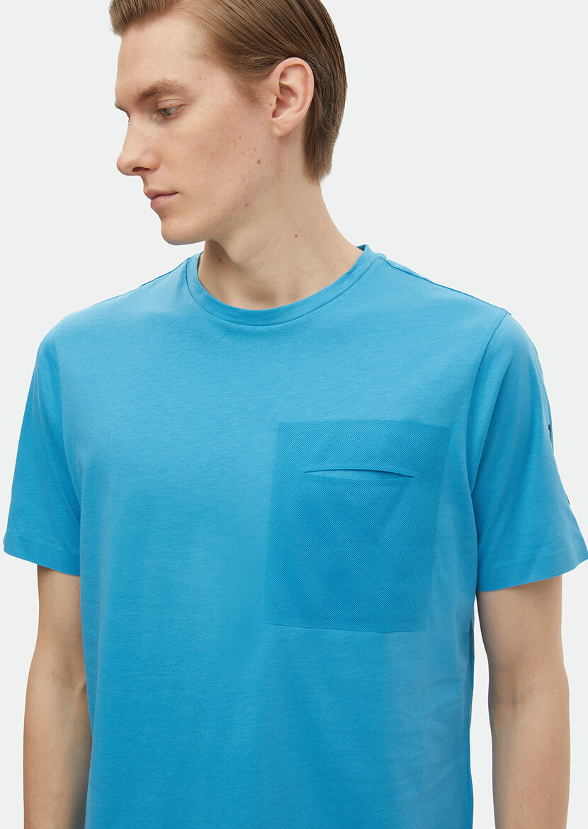 Turquoise Plain Crew Neck 100% Cotton T-Shirt - 3