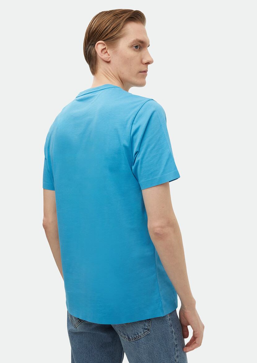 Turquoise Plain Crew Neck 100% Cotton T-Shirt - 5