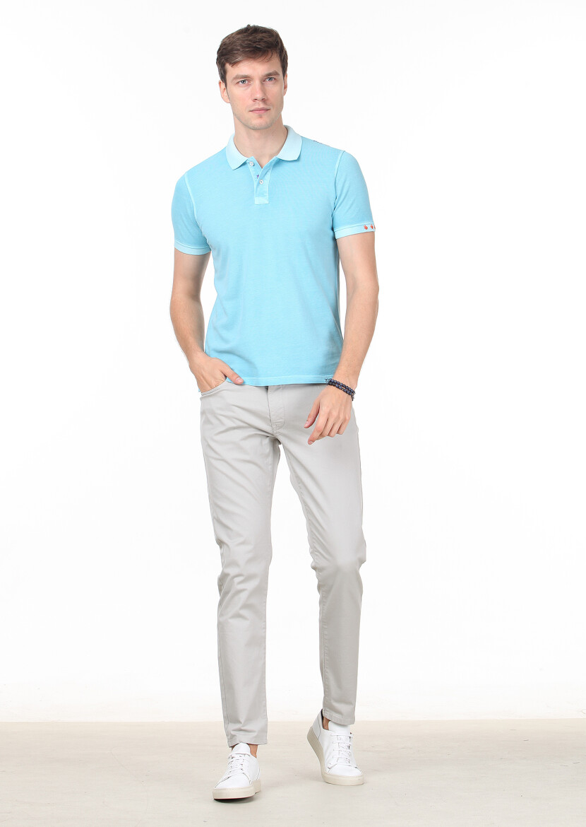 Turquoise Plain Polo Neck 100% Cotton T-Shirt - 3