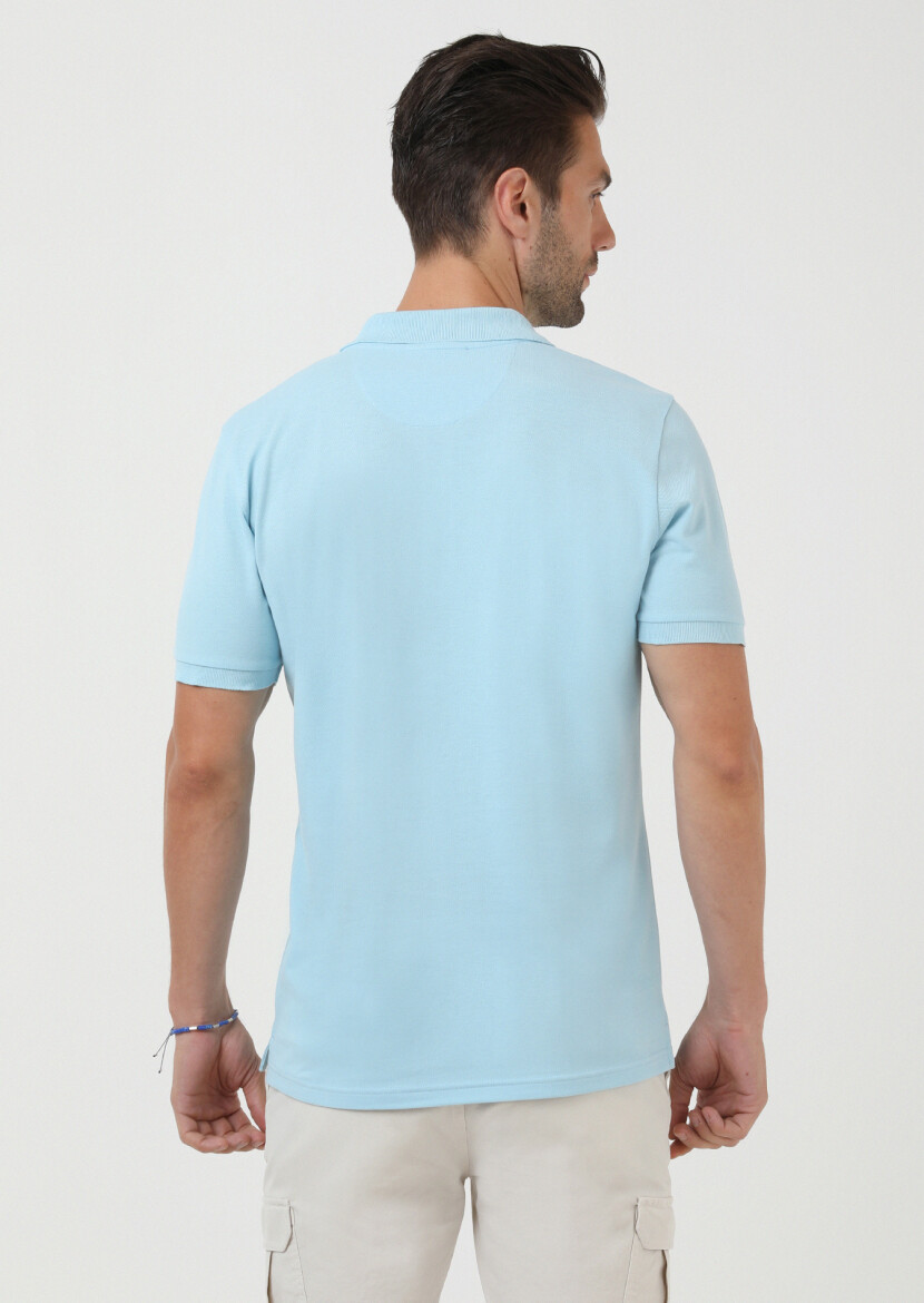 Turquoise Plain Polo Neck 100% Cotton T-Shirt - 5