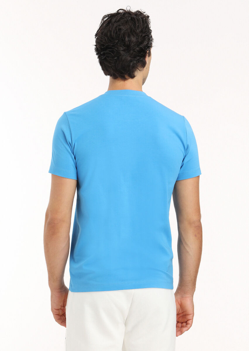 Turquoise Printed Crew Neck 100% Cotton T-Shirt - 4