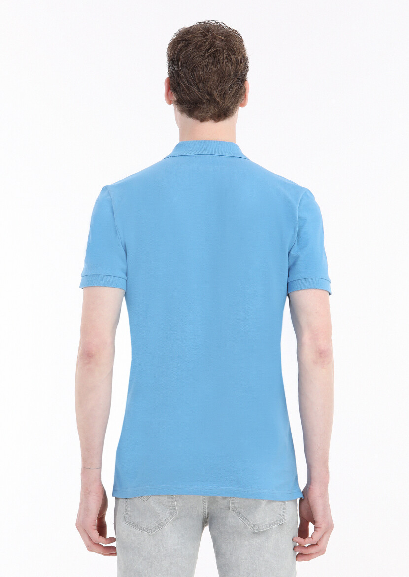 Turquoise Printed Polo Neck 100% Cotton T-Shirt - 4