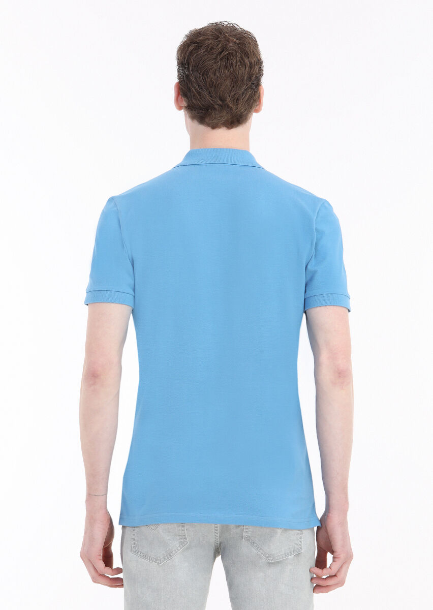 Turquoise Printed Polo Neck 100% Cotton T-Shirt - 5