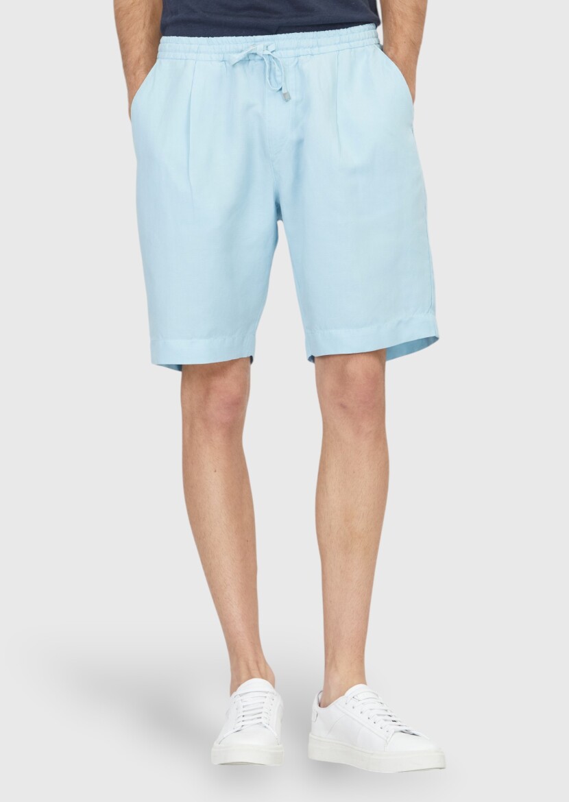 Turquoise Weaving Jogging Fit Casual Linen Blended Bermuda - RAMSEY