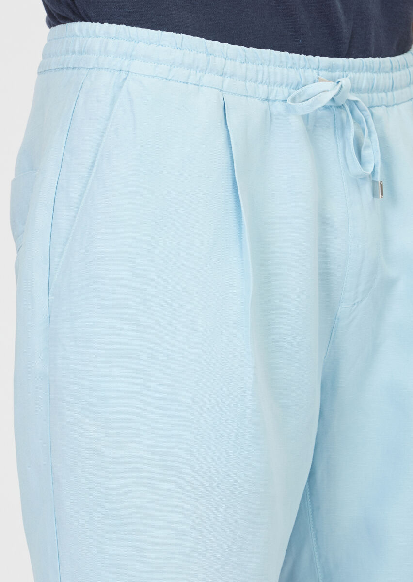 Turquoise Weaving Jogging Fit Casual Linen Blended Bermuda - 3