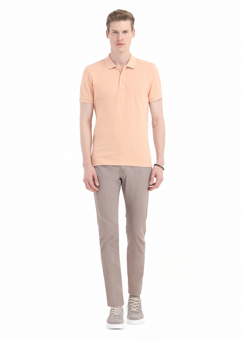 Turuncu Baskılı Polo Yaka %100 Pamuk T-Shirt - 1