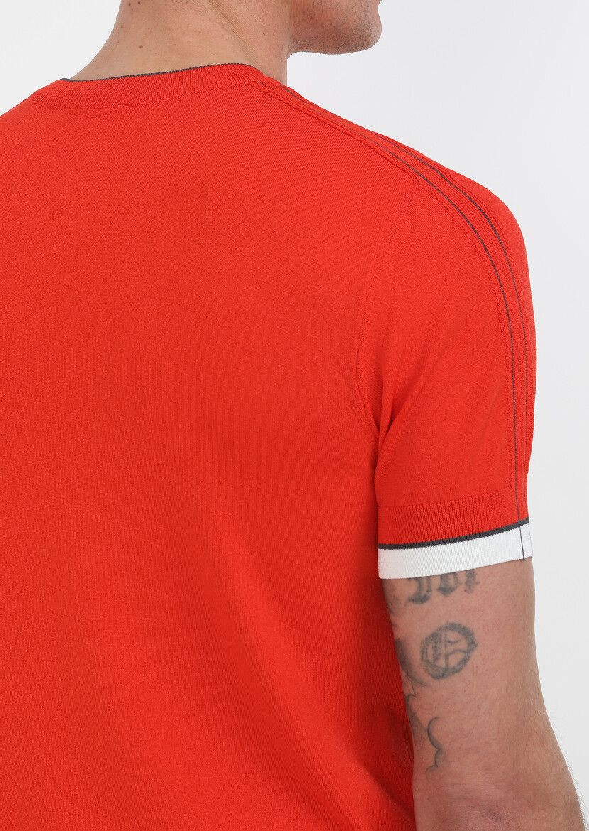 Turuncu Bisiklet Yaka Düz Örgü Triko - 5