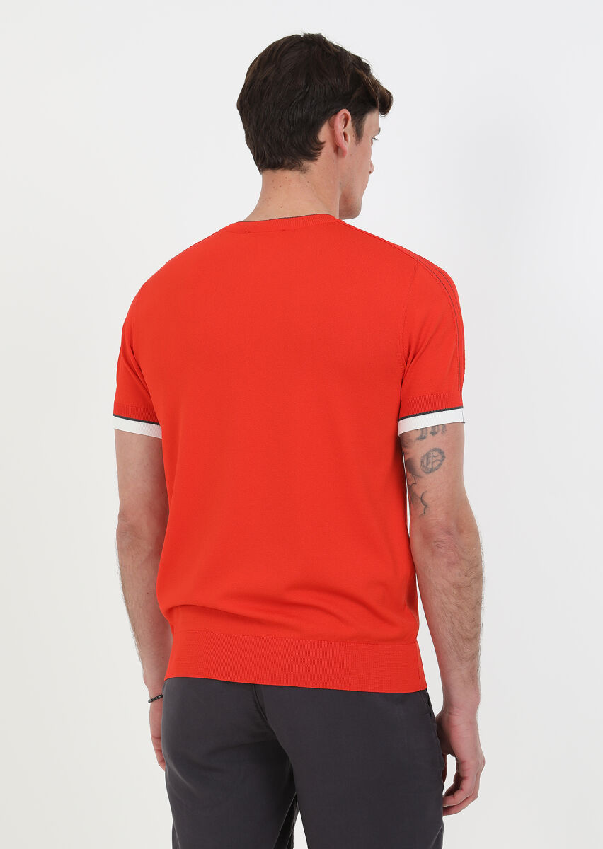 Turuncu Bisiklet Yaka Düz Örgü Triko - 6