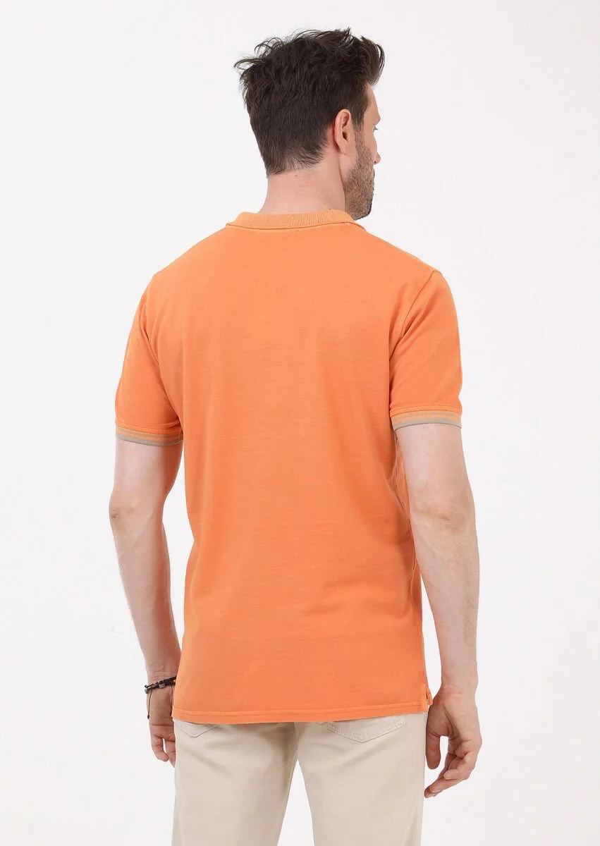 Turuncu Düz Polo Yaka %100 Pamuk T-Shirt - 6