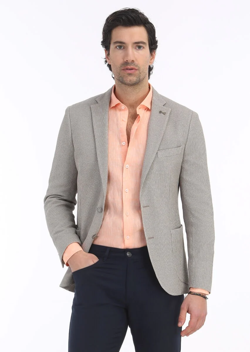 Turuncu Düz Regular Fit Dokuma Casual %100 Keten Gömlek - 4
