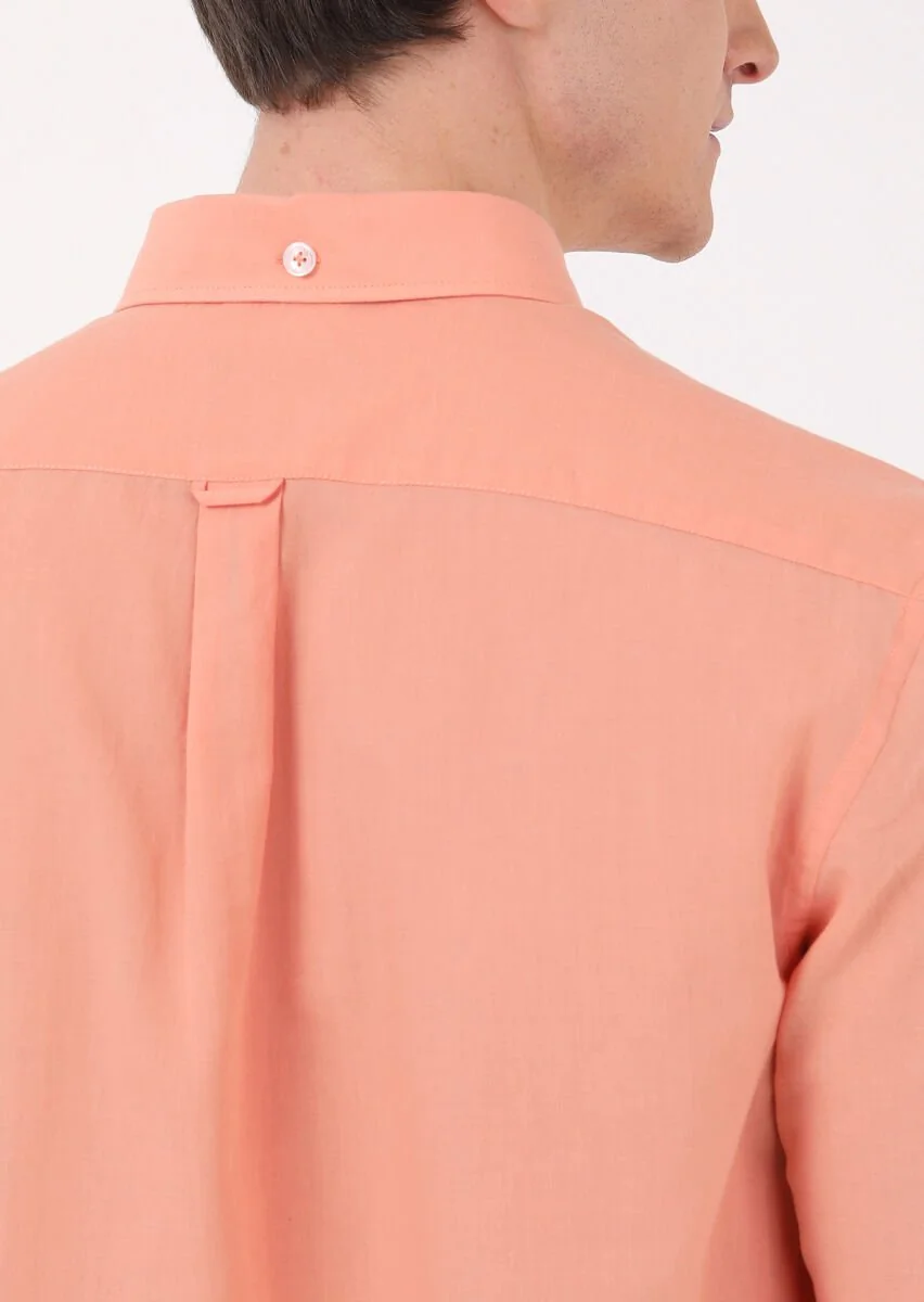 Turuncu Düz Regular Fit Dokuma Casual %100 Pamuk Gömlek - 4