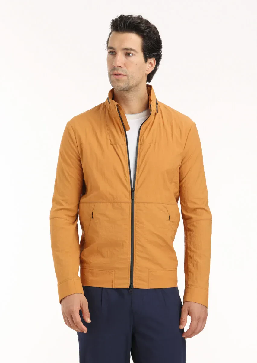 Turuncu Regular Fit Dik Yaka Casual Dokuma Mont - 2