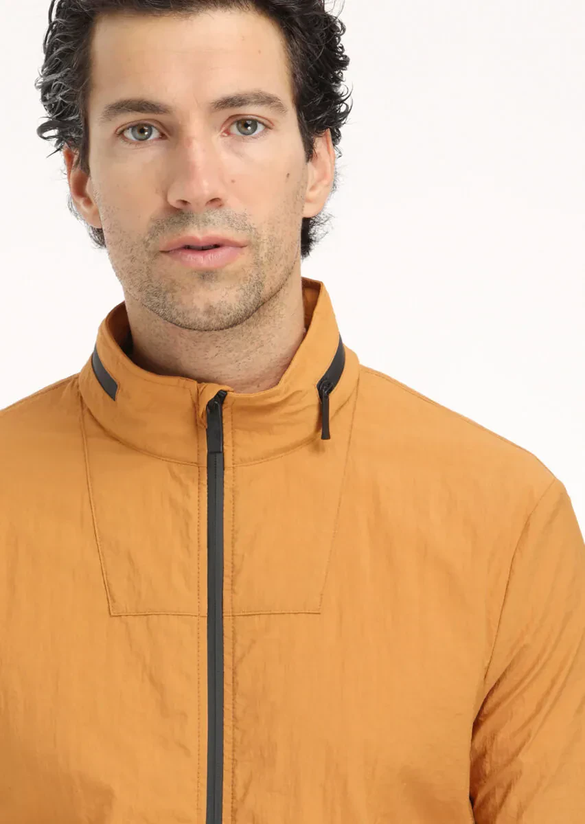 Turuncu Regular Fit Dik Yaka Casual Dokuma Mont - 4
