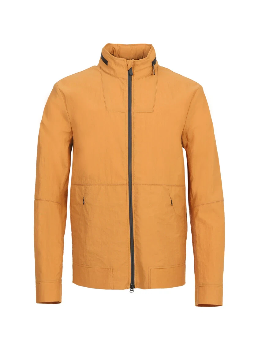 Turuncu Regular Fit Dik Yaka Casual Dokuma Mont - 9